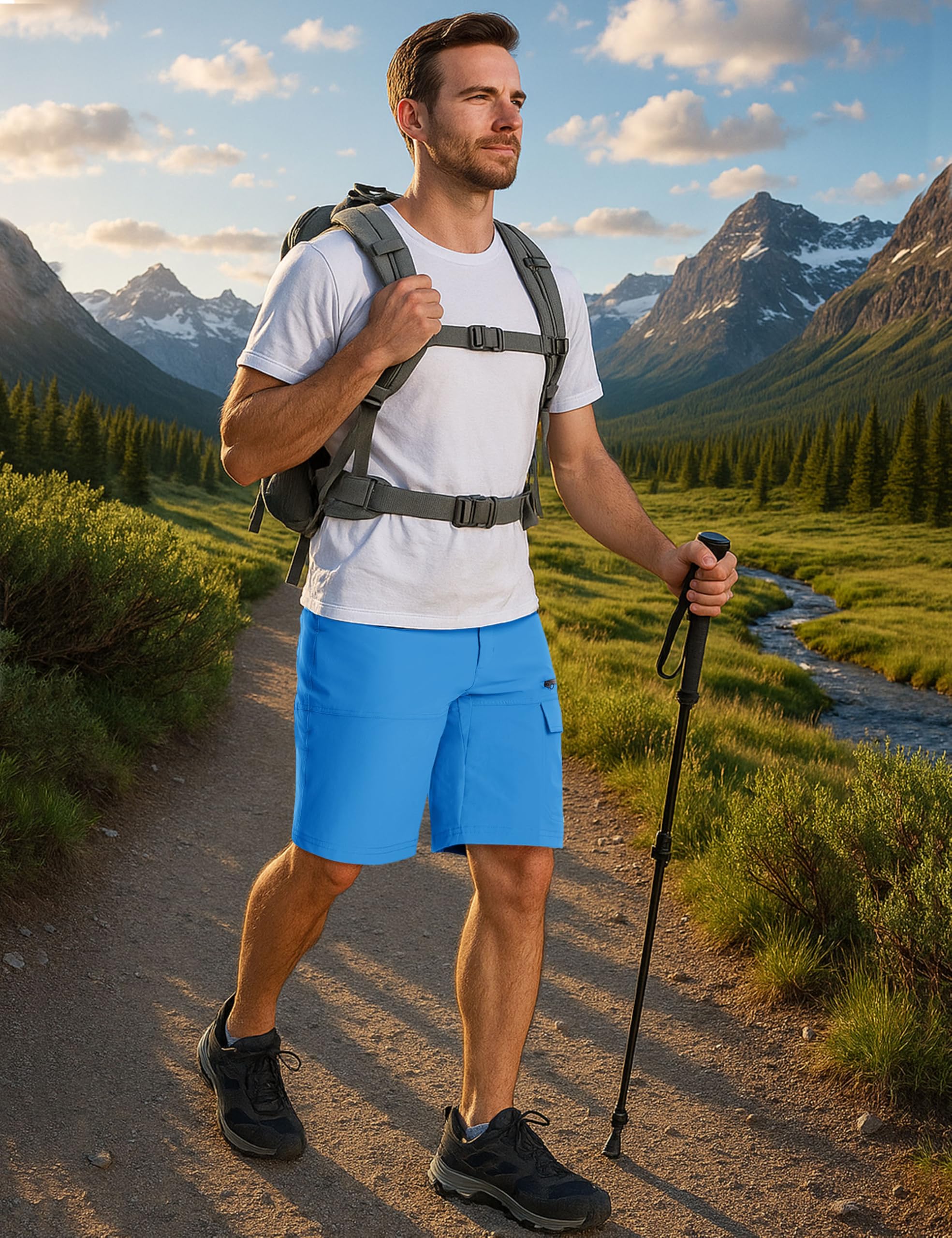 CRYSULLY mens summer shorts Azure side pocket emphasizes quick-access storage.