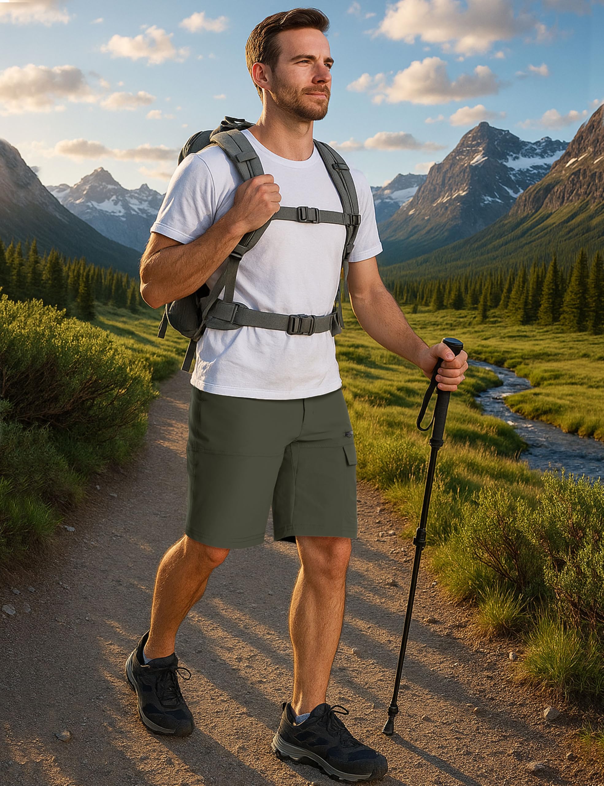 CRYSULLY men's shorts front pockets demonstrate everyday carry convenience on hikes