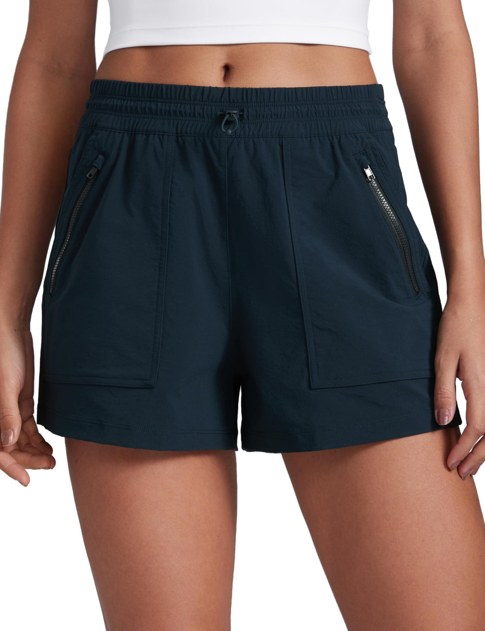 CRZ YOGA hiking shorts with zip pockets ideal for travel and outdoor hikes.