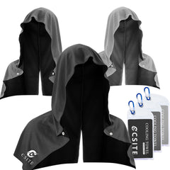 CSITE cooling hoodie towel 3-pack in setup with waterproof pouch for on-the-go cooling