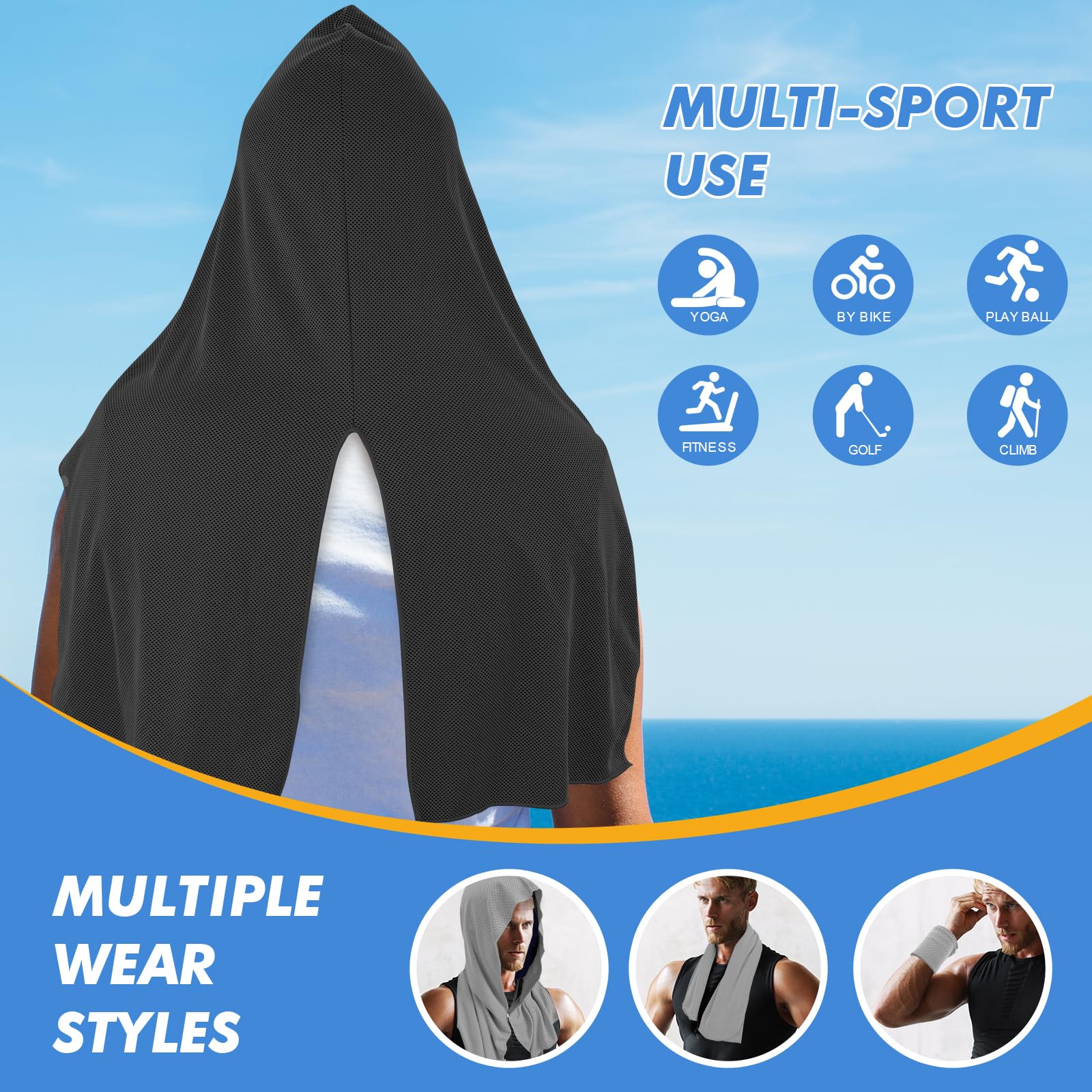 CSITE cooling hoodie towel with pouch clipped to backpack