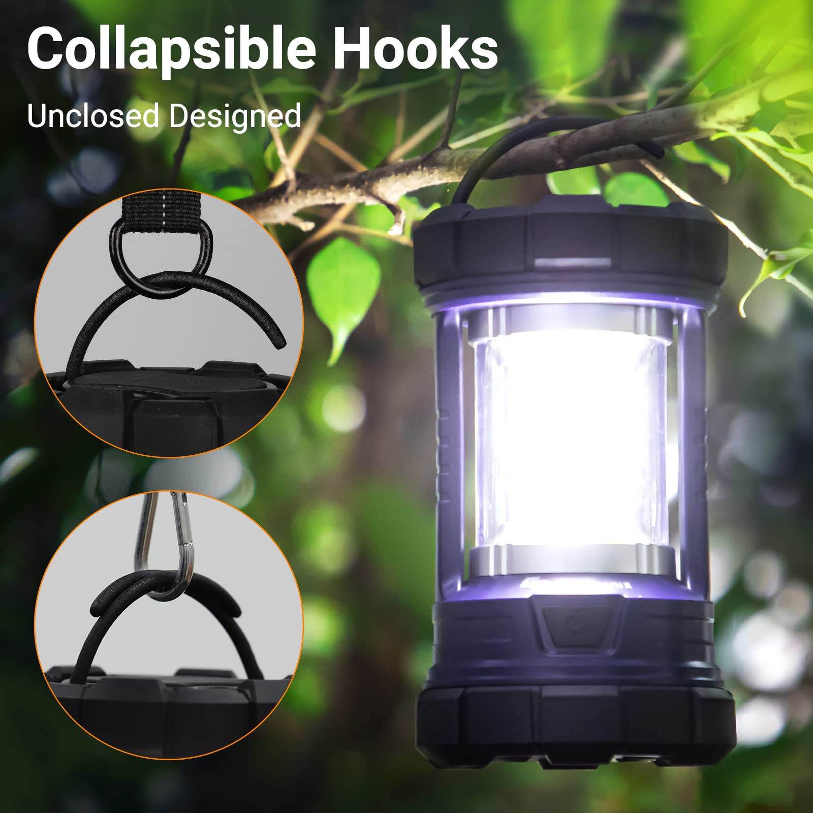 CT CAPETRONIX lantern features a compact form and collapsible hook for easy hanging.
