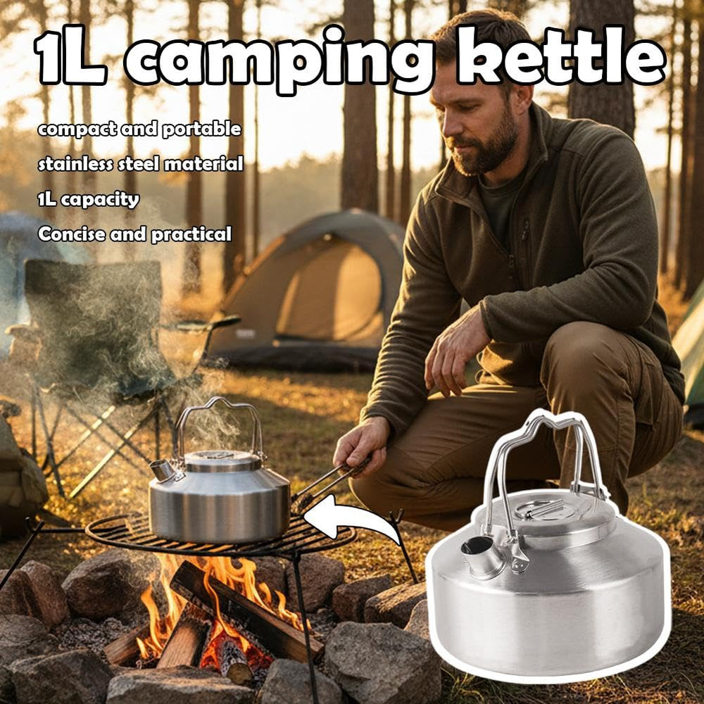 CTDWNT stainless steel camping kettle close-up highlighting durability.