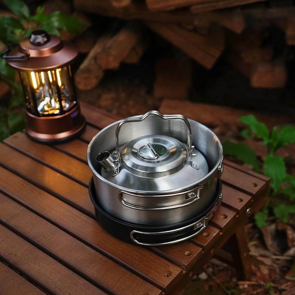 CTDWNT tea brewing with kettle during an outdoor hike.