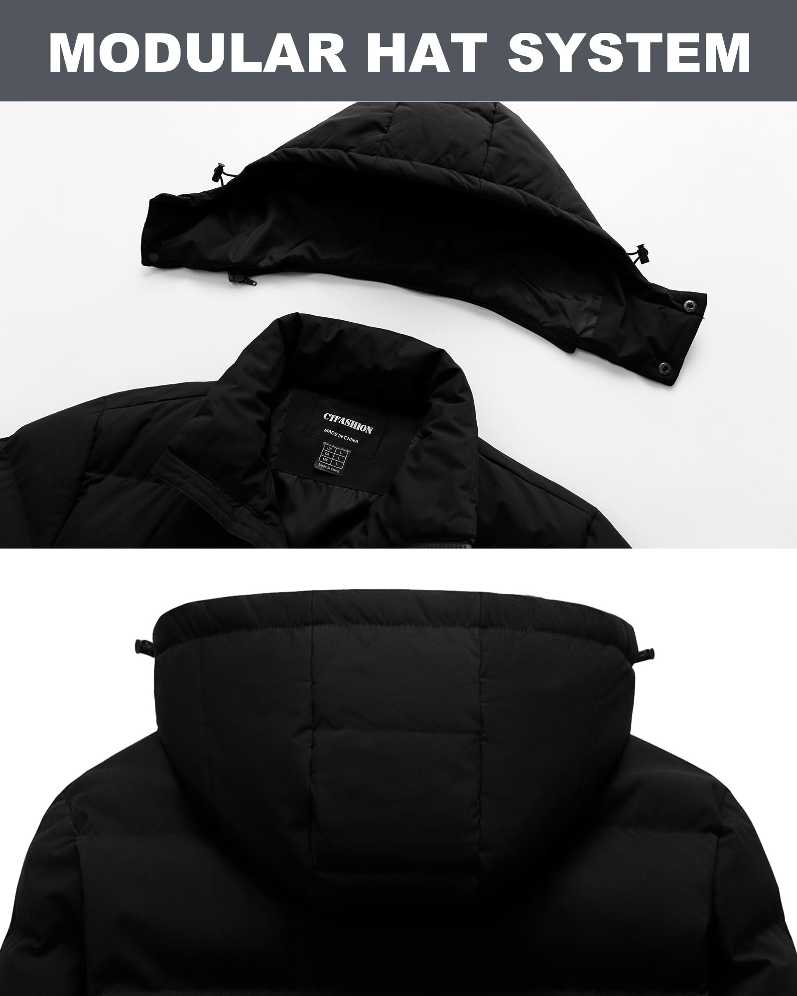 CTFASHION puffer jacket black color full-length look complements many outfits