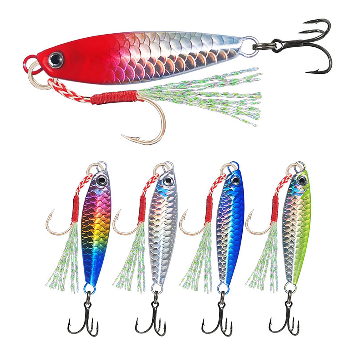 CTWHA 5pcs saltwater jig spoons set in five colors, 30g each