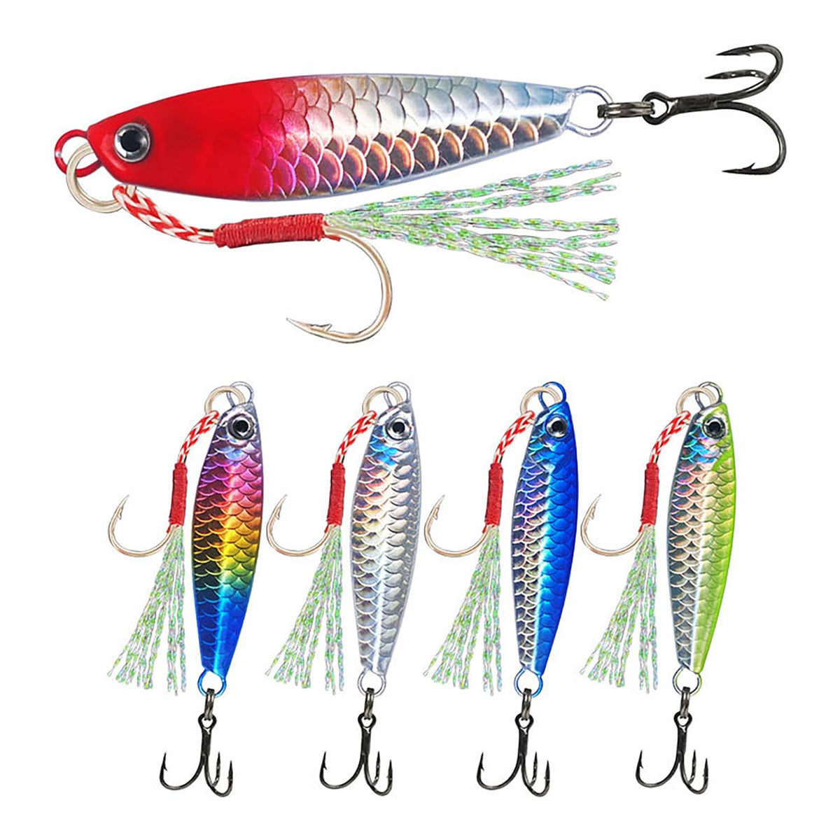 CTWHA 5pcs saltwater jig spoons set in five colors, 30g each