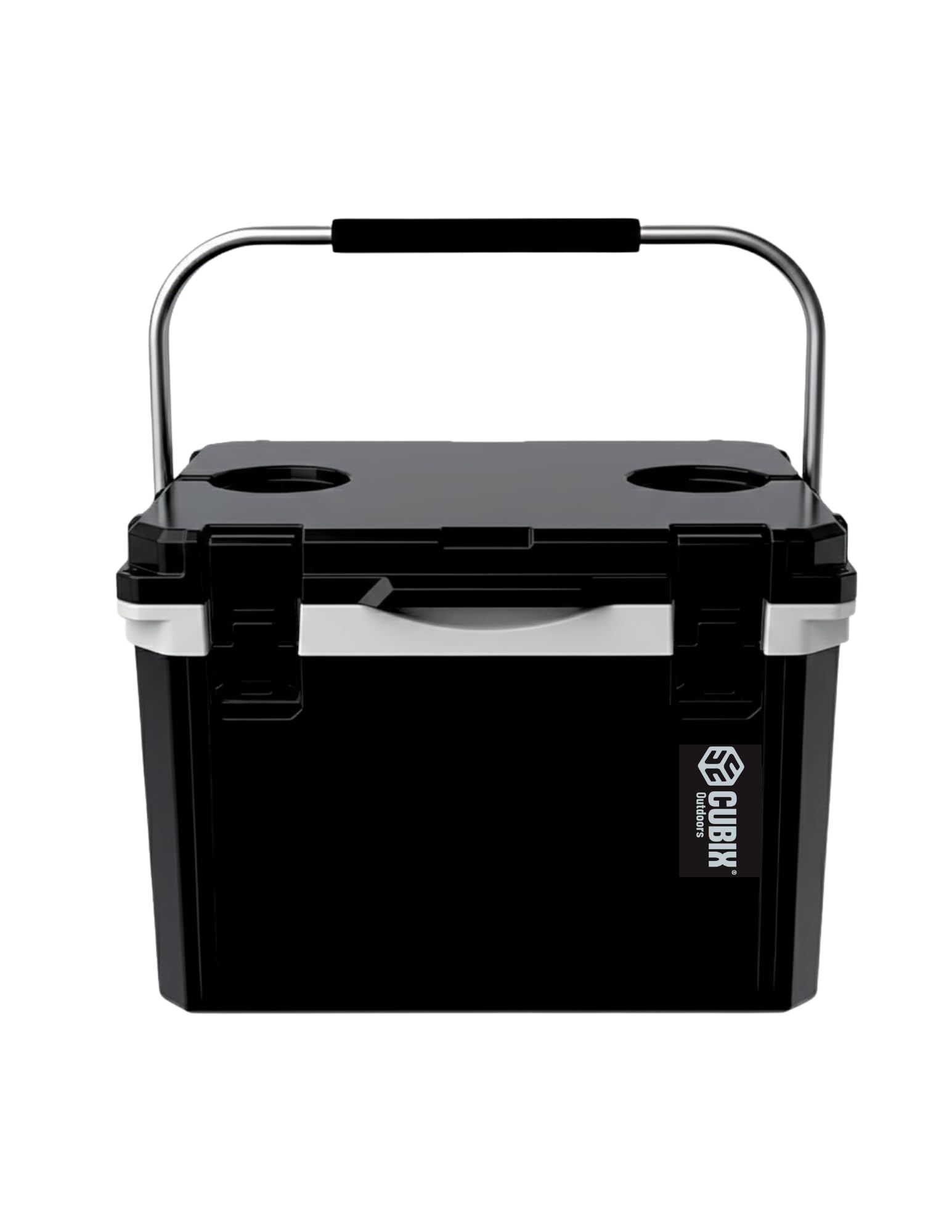 Cubix Outdoors QuadraL 20Q cooler with integrated cup holders for easy drinks on trips.