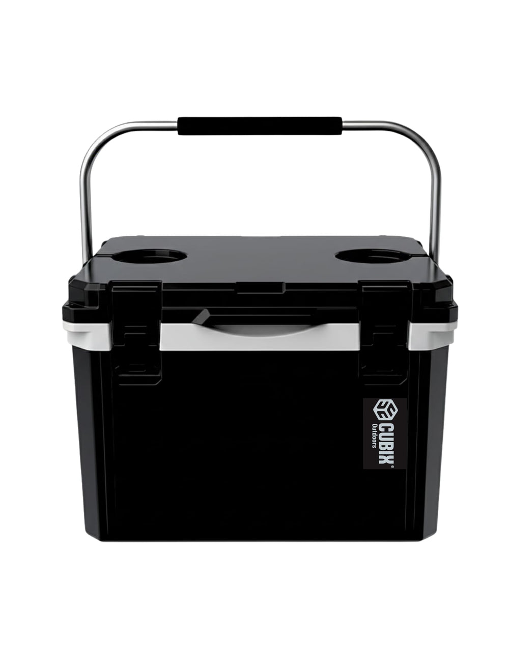 Cubix Outdoors QuadraL 20Q cooler with integrated cup holders for easy drinks on trips.