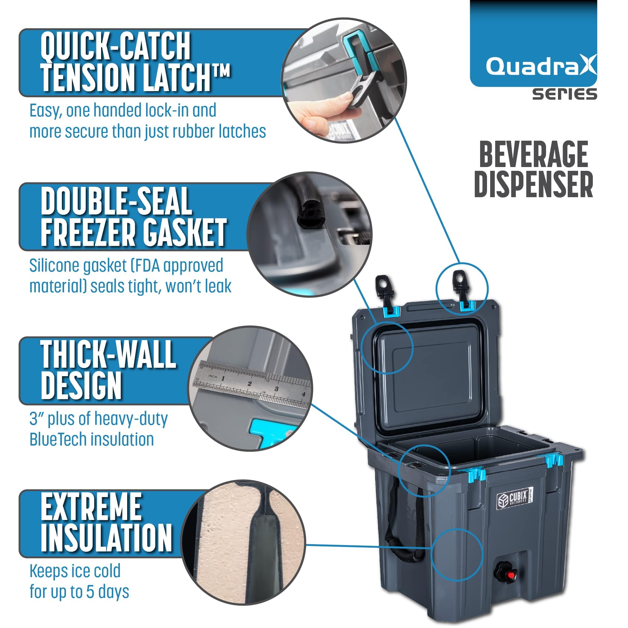 Cubix Outdoors QuadraX 20QT built-in-bottle-opener for casual beach events.