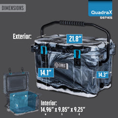 Cubix Outdoors QuadraX 20QT cooler interior basket with double seal for organized cooling.