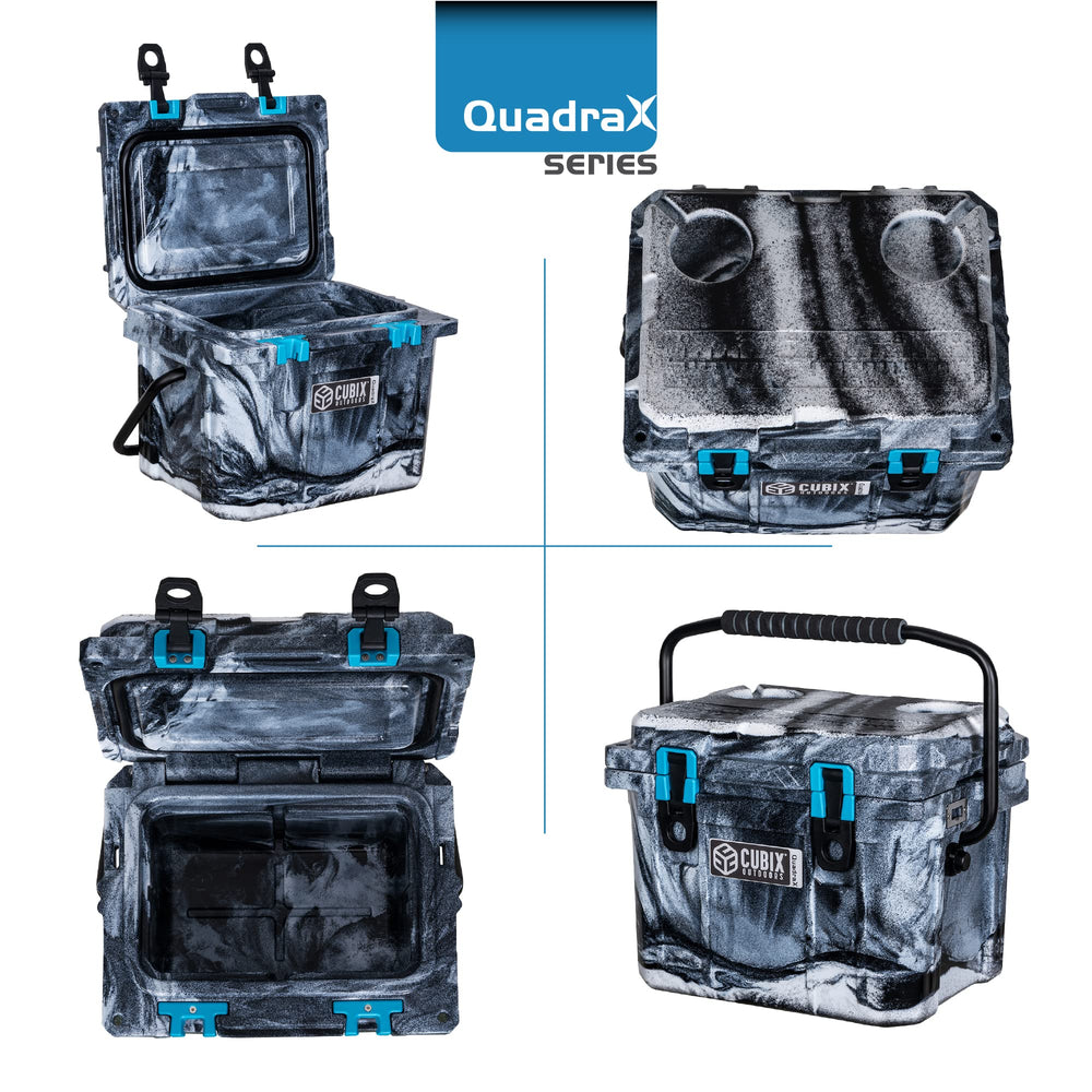 Cubix Outdoors QuadraX 10QT cooler with built-in cup holders for easy on-the-go sipping.