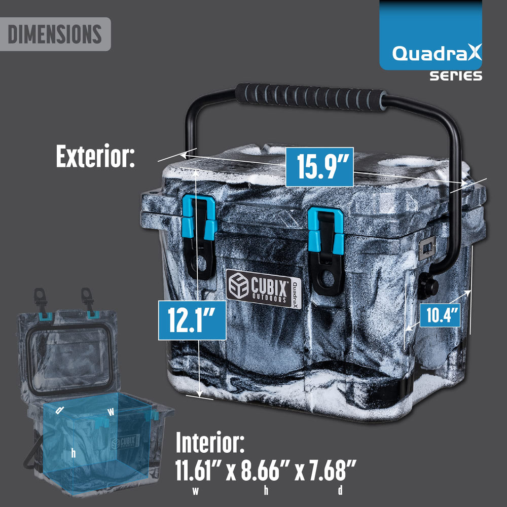 Cubix Outdoors QuadraX 10QT durable rotomolded shell survives rugged outings.