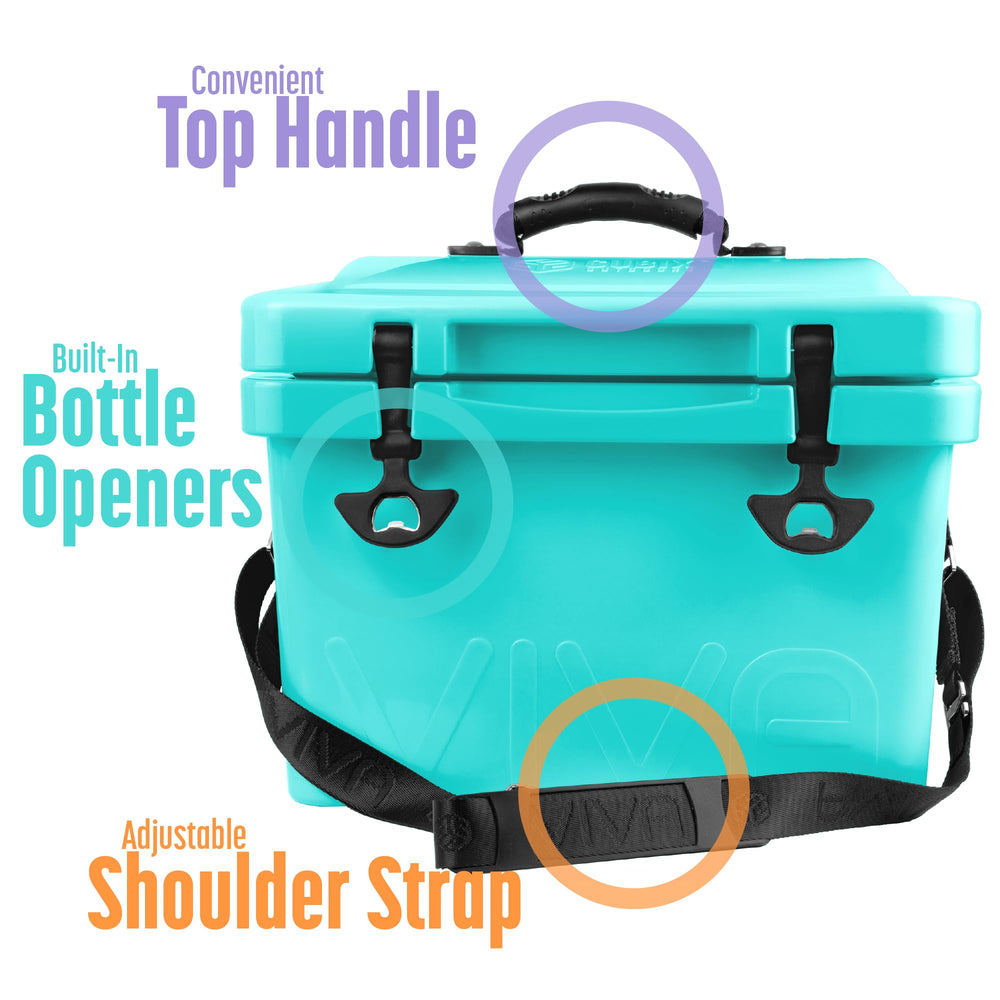 Cubix Outdoors Viva 14QT dual-carry system close-up demonstrates secure, one-handed portability.