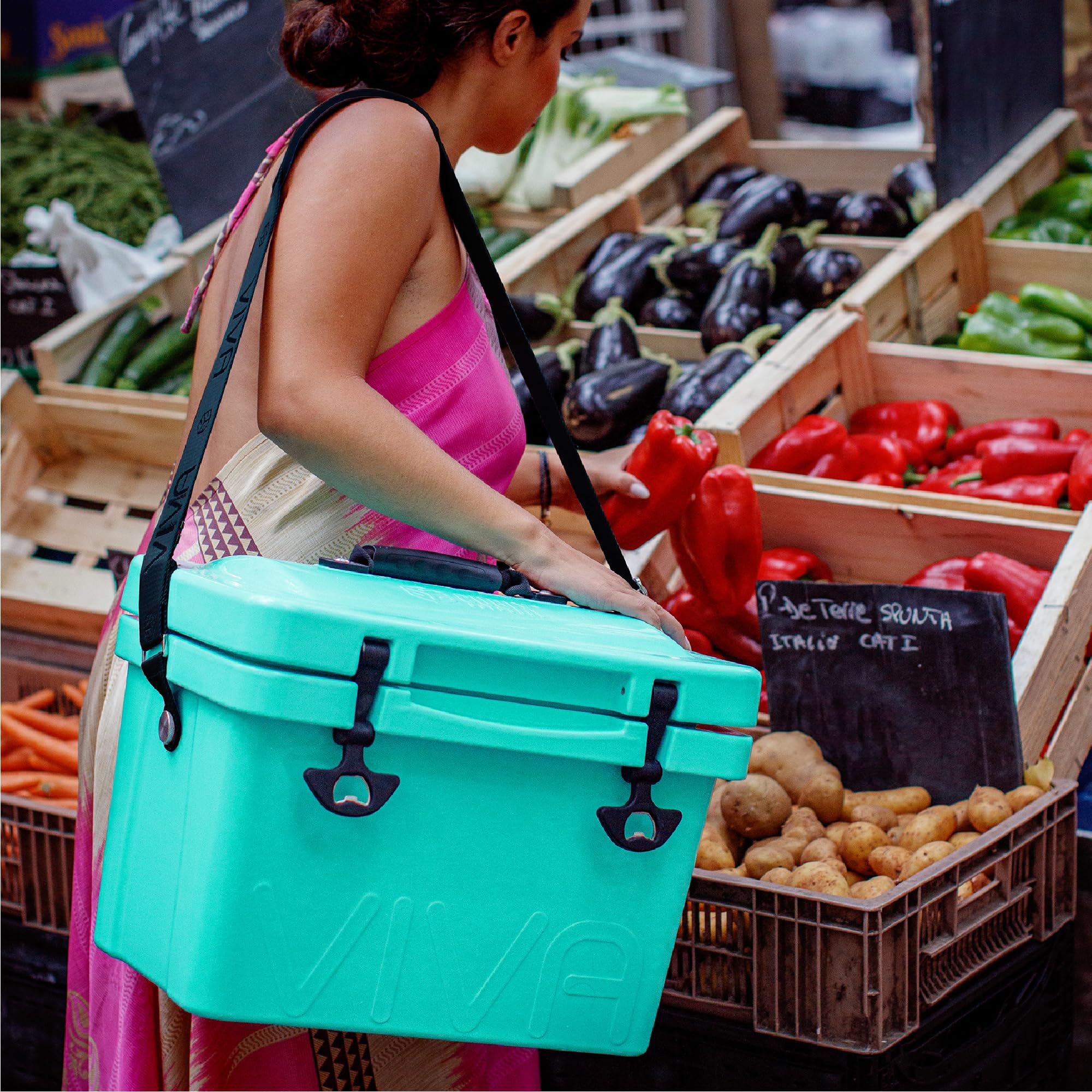 Cubix Outdoors Viva 14QT at the beach showing compact durable cooling.