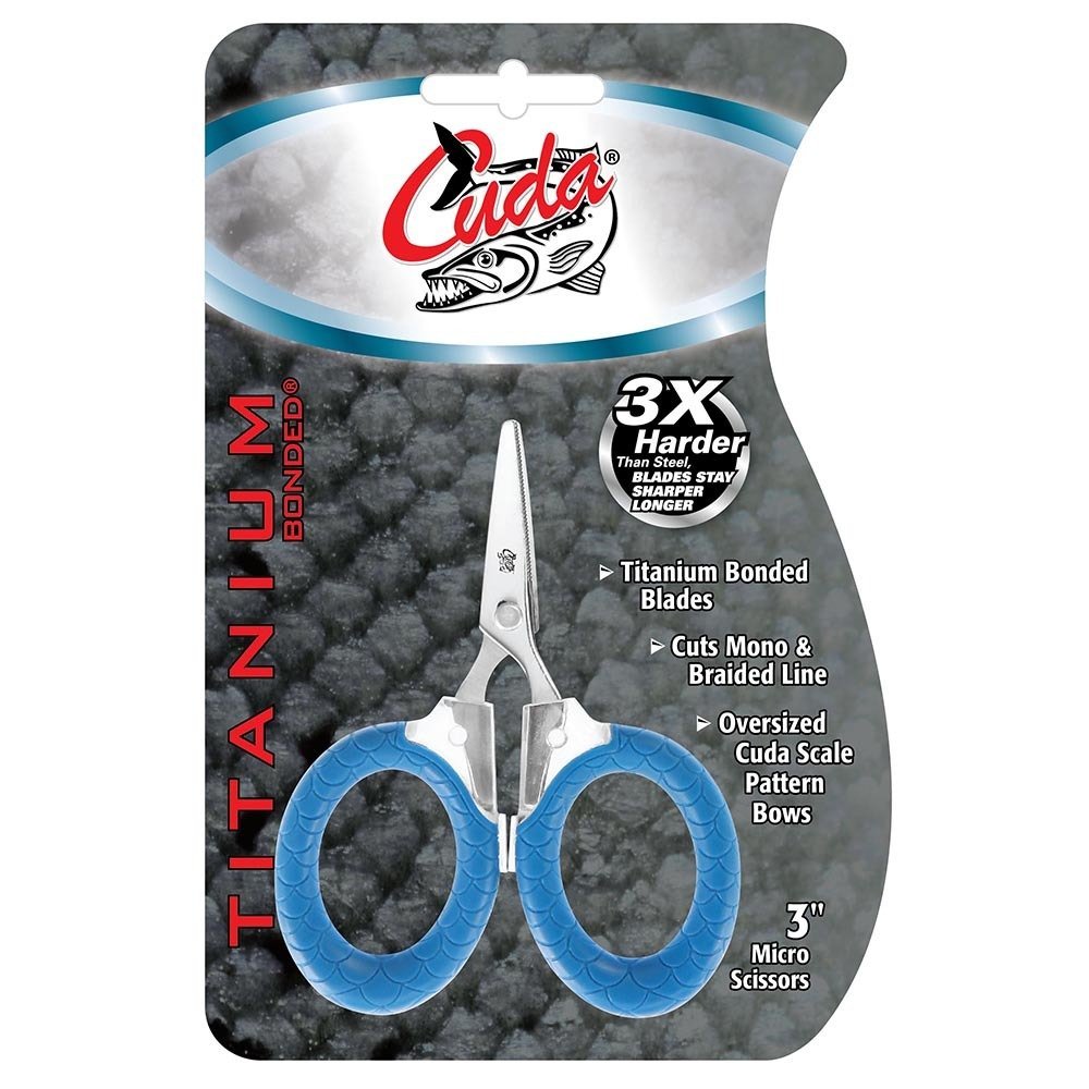 Efficiently cuts braid, mono, and fluorocarbon with CUDA 3" Micro Scissors