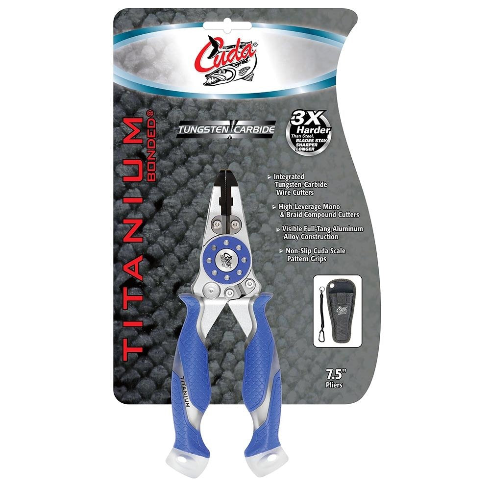 Cuda 7.5-inch pliers with tungsten carbide cutters for strong wire cuts.