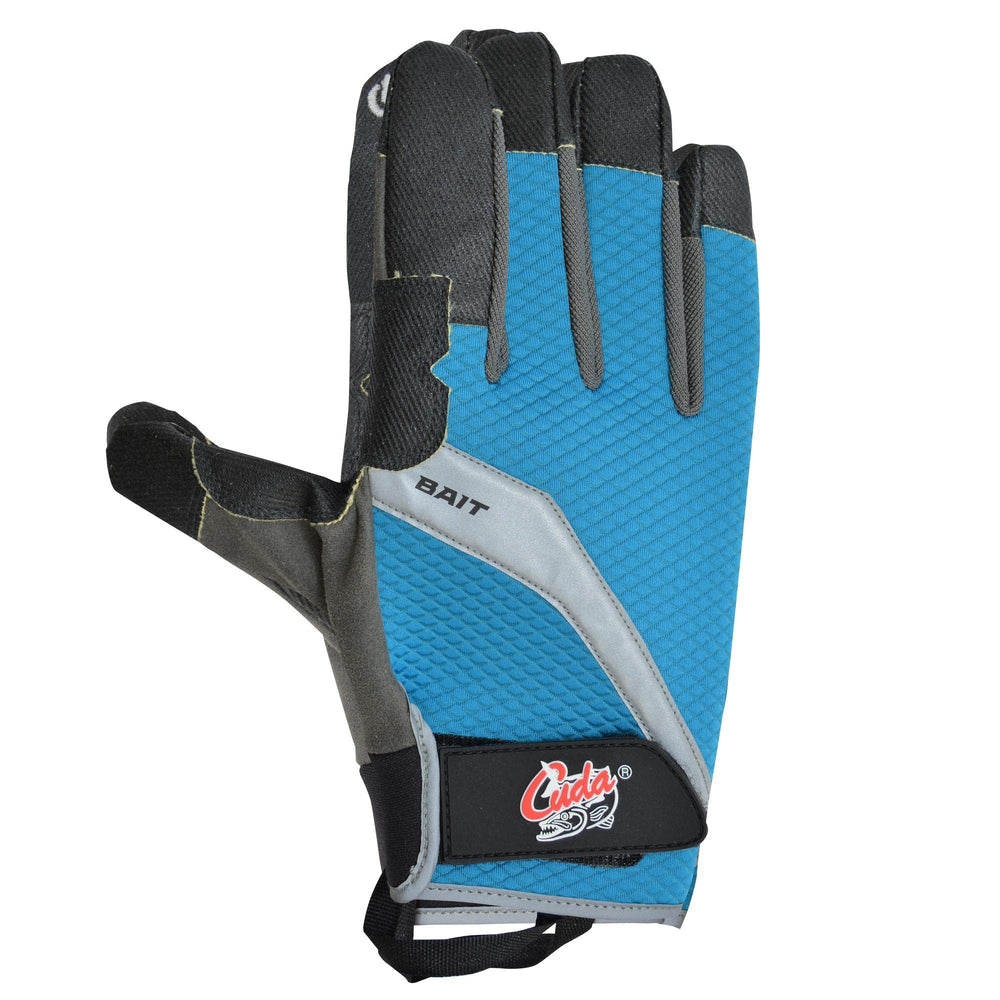 Cuda bait cutting gloves show padded Kevlar palms for cut protection and grip.