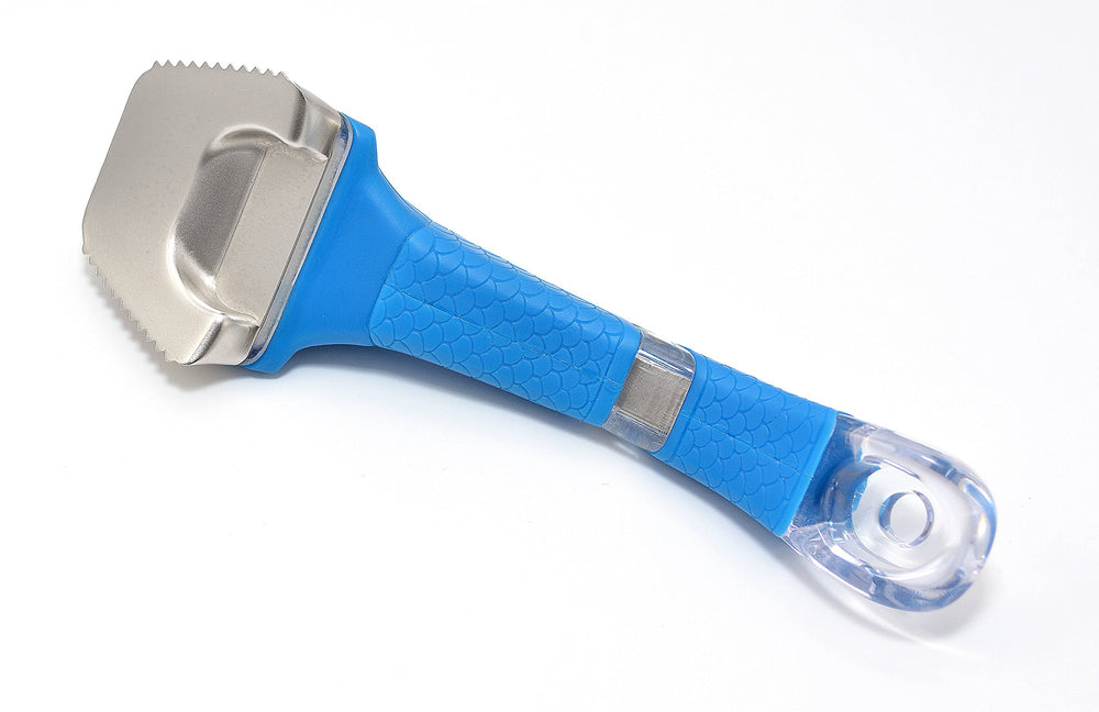 Cuda Descaler BLUE 18115 in use on fishing gear for safe application.