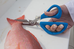 Serrated edge and fish scaling edge on Cuda 8-inch marine shear