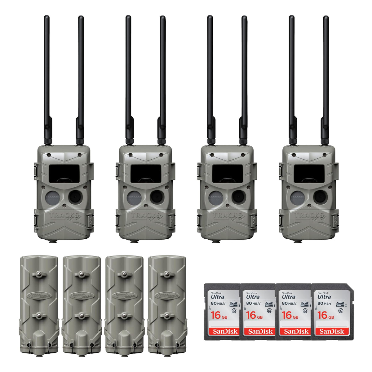 Cuddeback Tracks Black Flash camera in a field setup for remote monitoring.