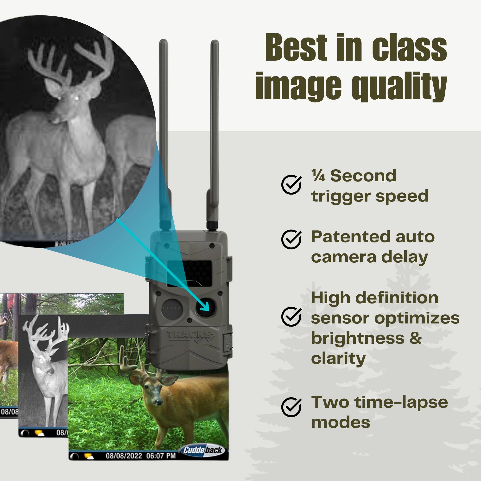 Cuddeback Tracks delivery options show email, text, app, or web.