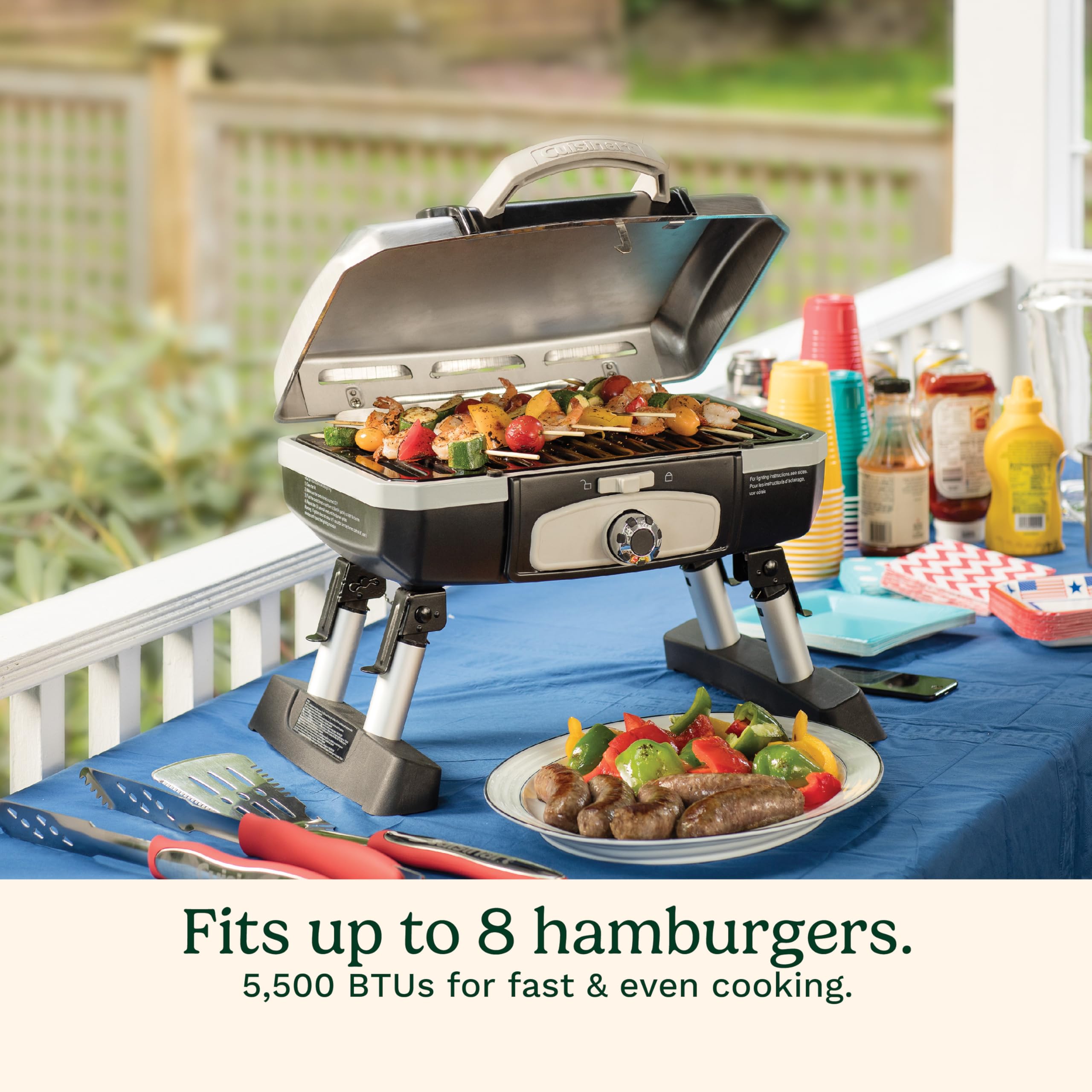 Cuisinart Petite Gourmet portable grill with carry handle ready to take on the go