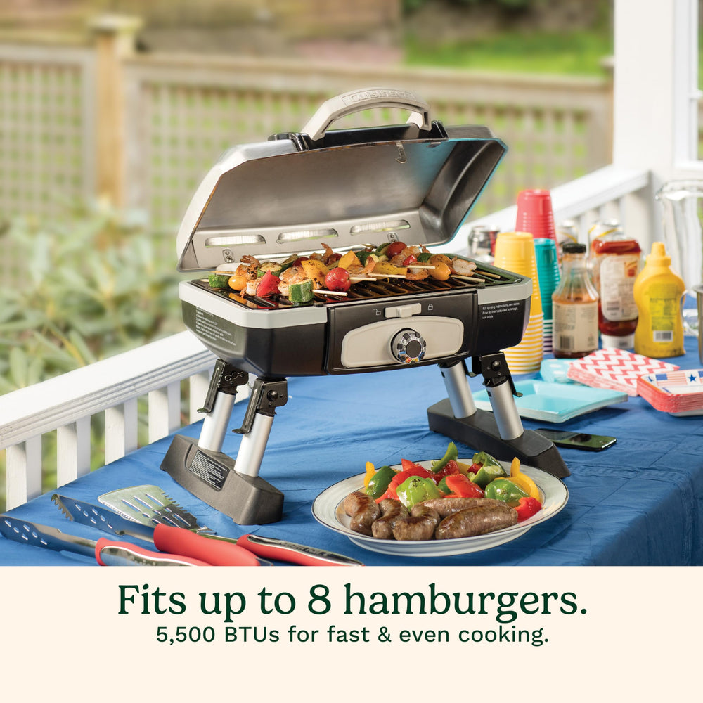 Cuisinart Petite Gourmet portable grill with carry handle ready to take on the go
