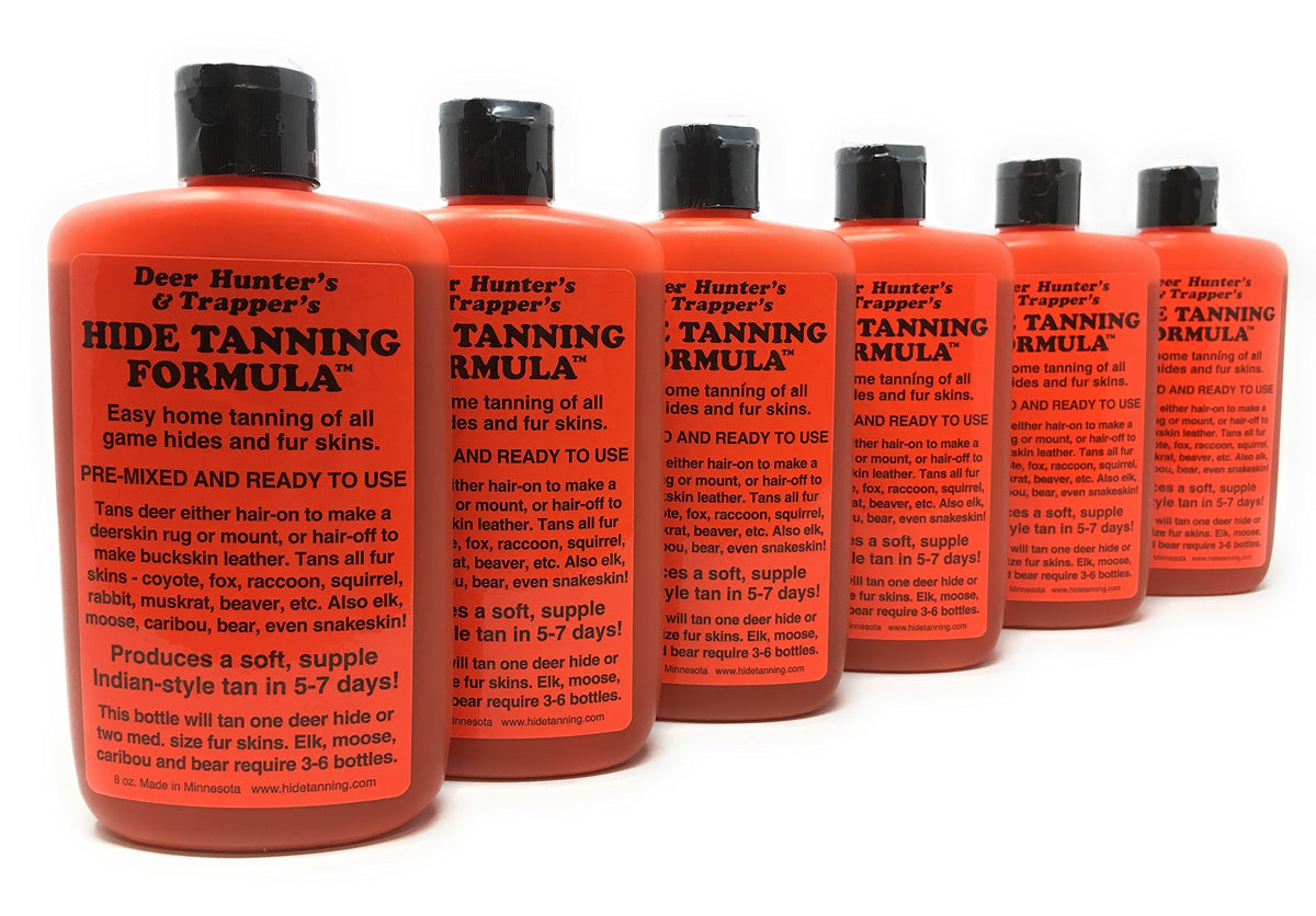 Cumberland's tanning formula bottle ready for at home hide processing and easy use.