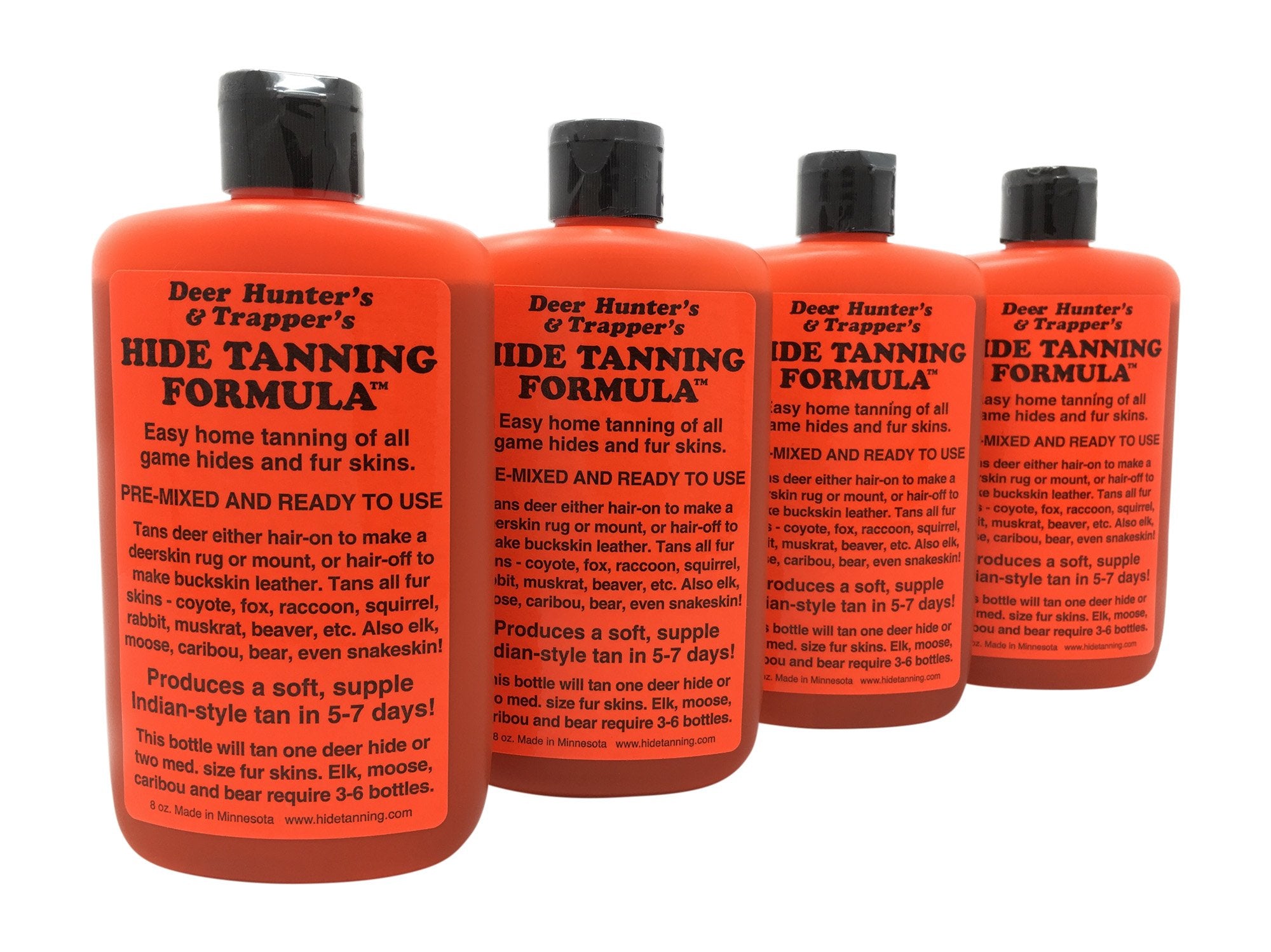 Cumberland's Deer Hunter hide tanning bottle closeup for easy on-site tanning.