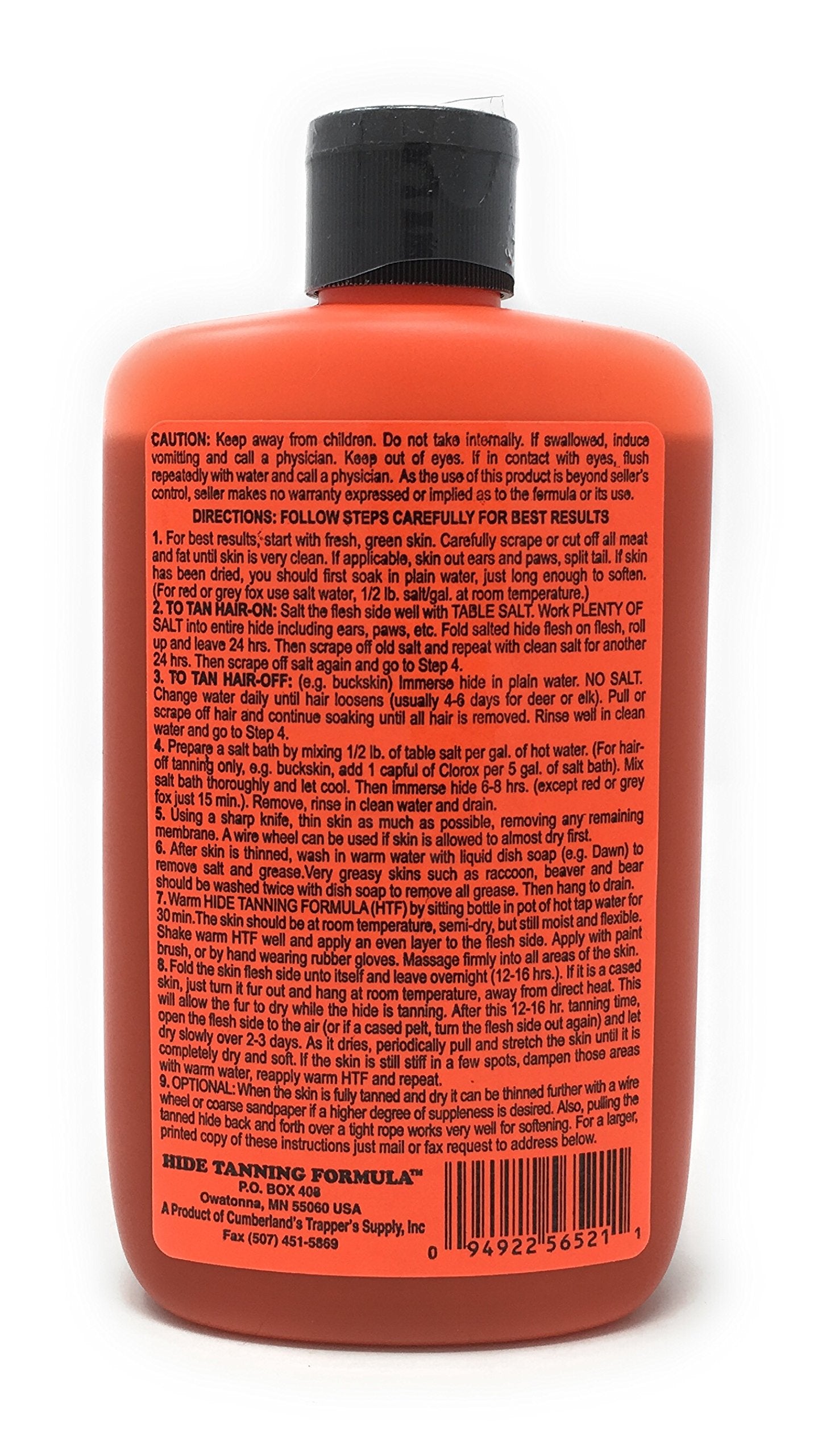 Cumberland's instruction card shows easy-to-follow steps for successful tanning