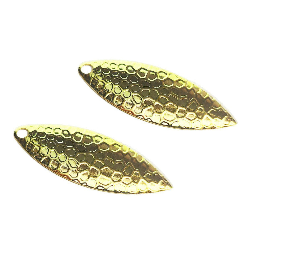 Cuoyuqie gold willow-leaf spinner blades with hammered finish for durable lure creation.
