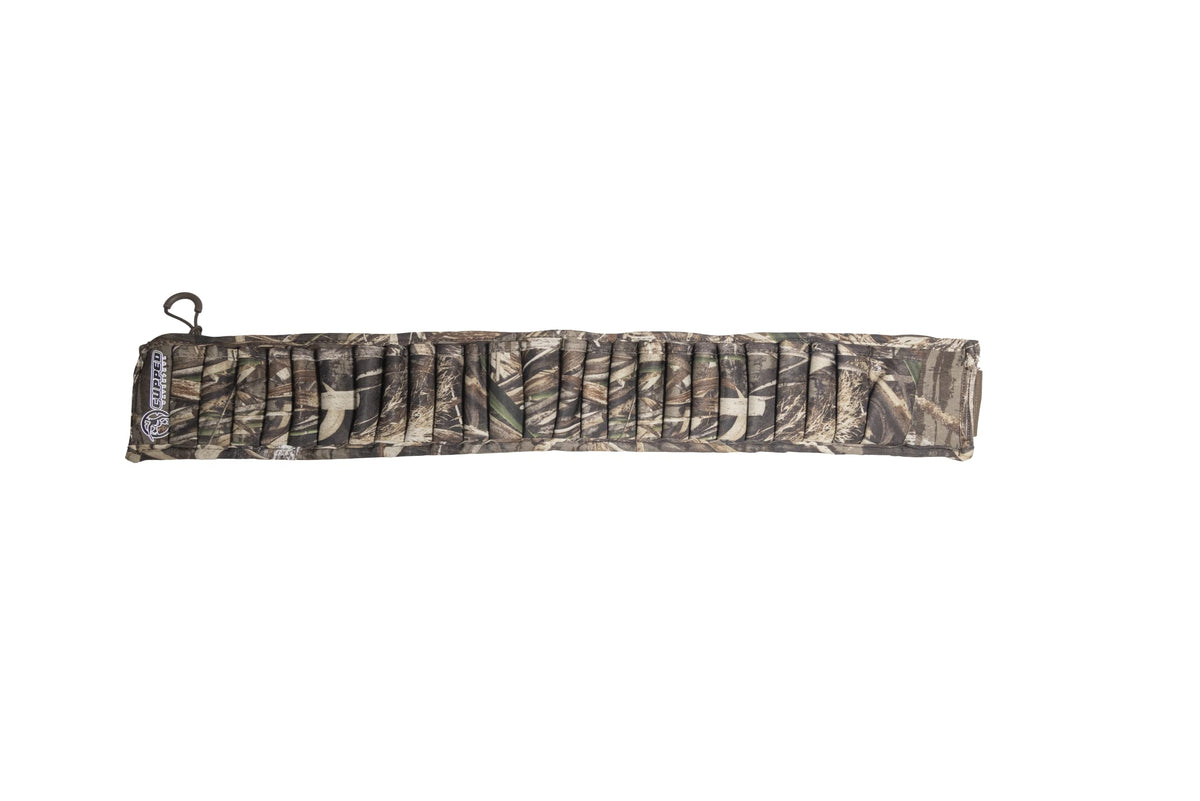 Cupped Waterfowl belt in RealTree MAX-7 camo with 25 shell holders for quick reloads.