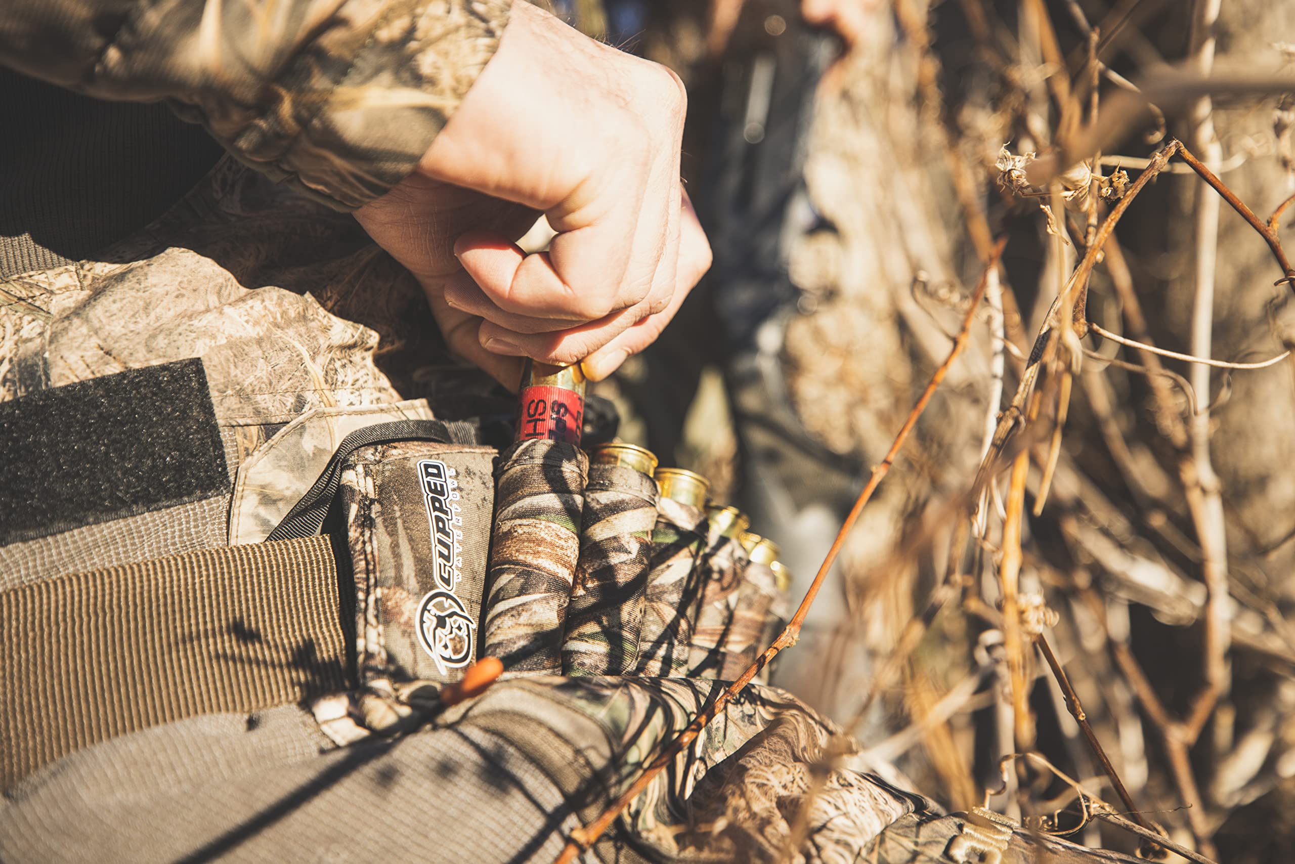 Cupped Waterfowl belt: adjustable waist up to 54 inches for a secure field fit.