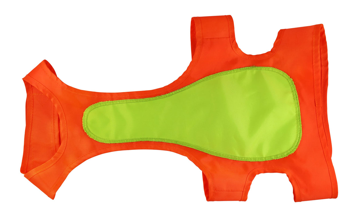 Cupped Waterfowl blaze orange dog vest for high-visibility field safety.