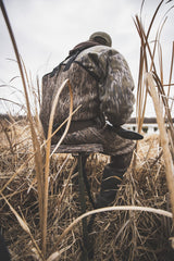 Cupped Waterfowl marsh seat with water-resistant neoprene cover for damp conditions