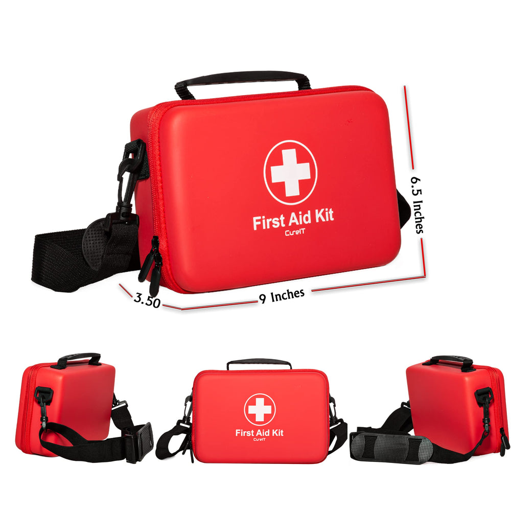 CureIT Premium First Aid Kit Travel scissors and tweezers for quick care tasks.