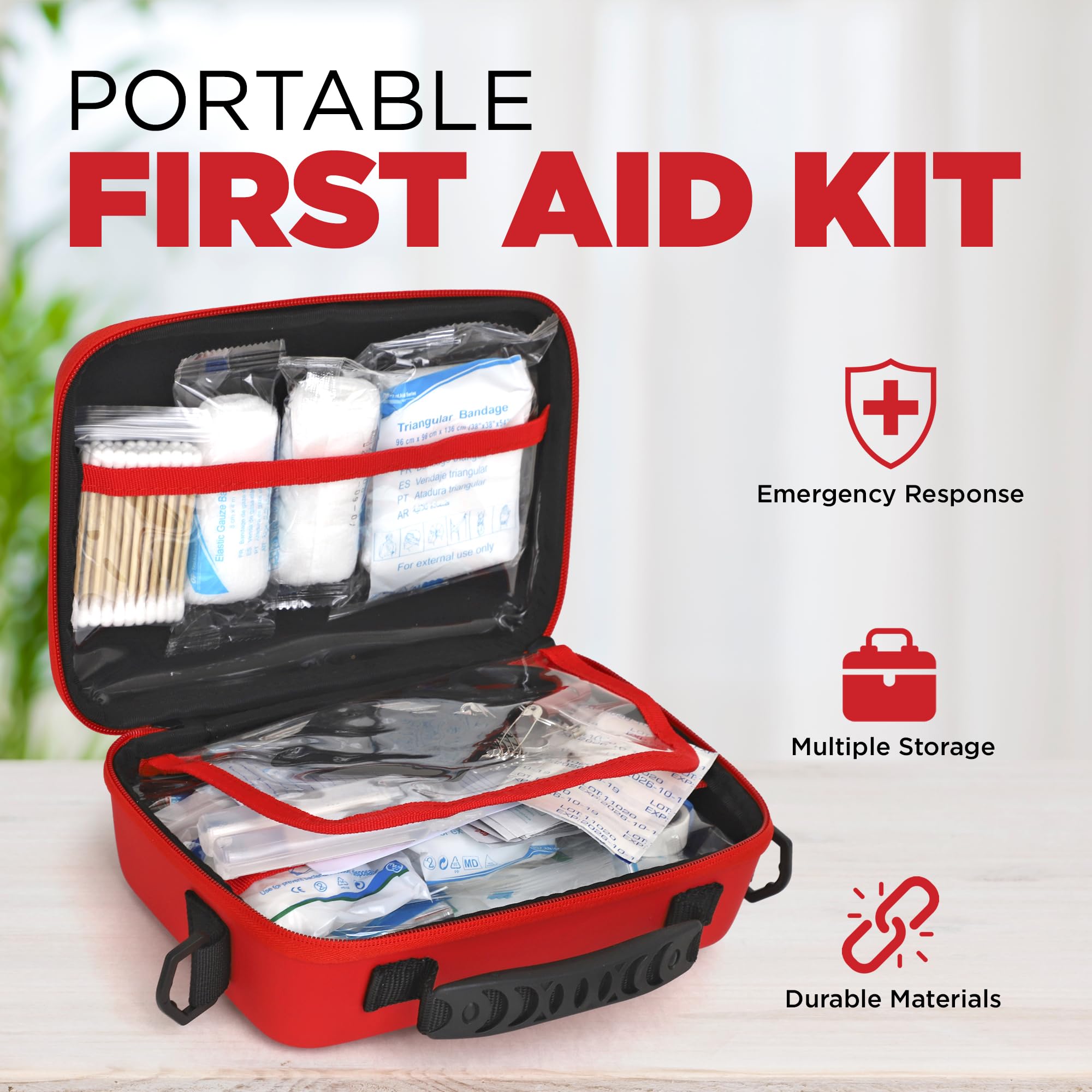 CureIT Premium First Aid Kit Travel shoulder straps enable easy carrying on hikes.