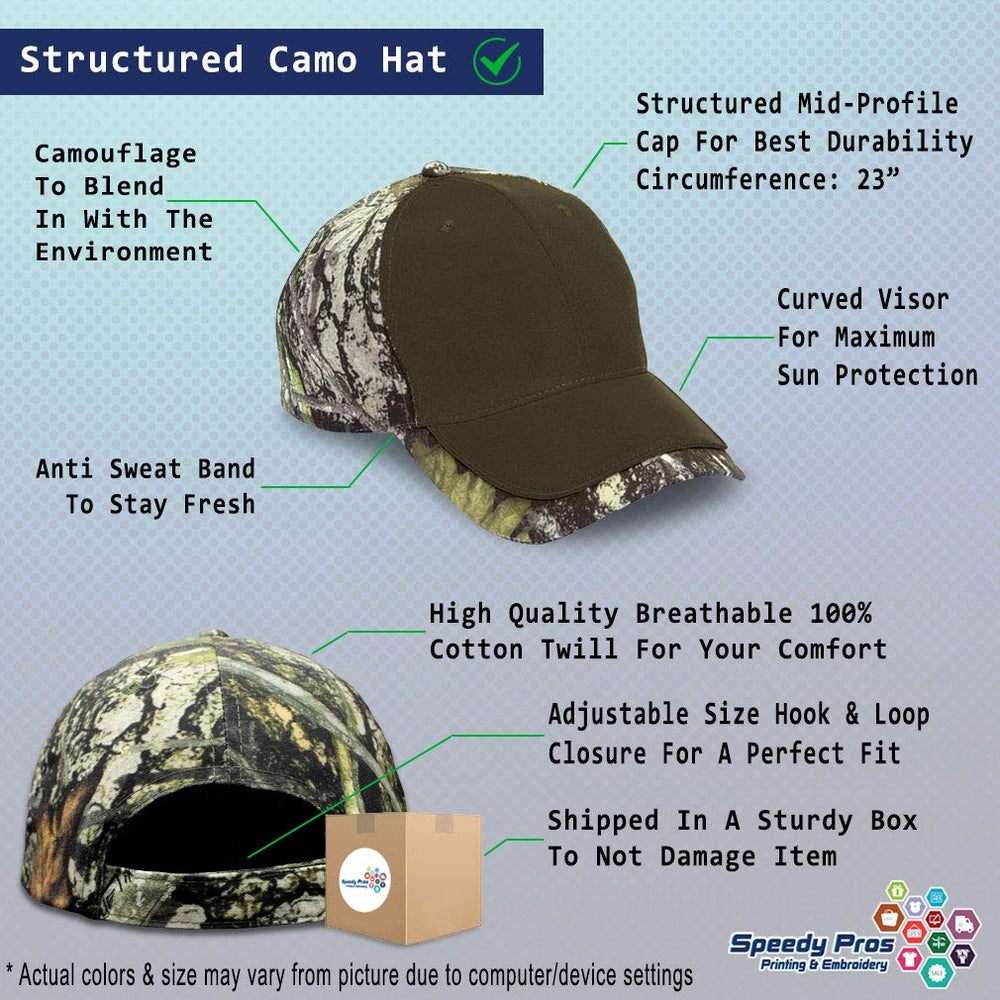 Side view of unisex camo hat with catfish embroidery