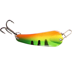 Custom Jigs SL18-P-214 Pro Slender Spoon in gold firetiger, close-up for ice fishing lure detail