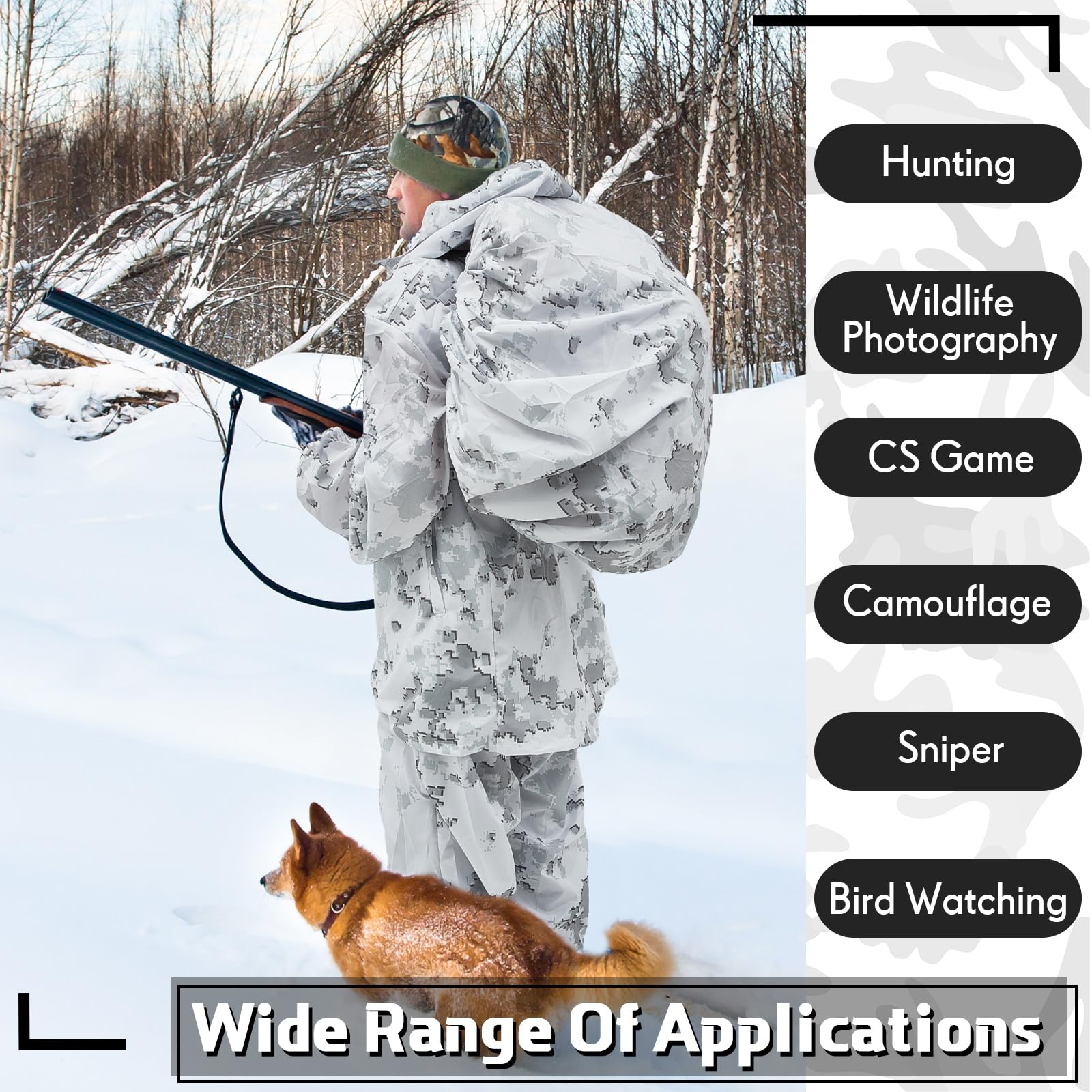 Cutecrop snow camouflage ghillie suit pattern highlights near-infrared-reducing design