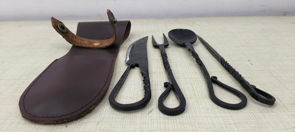 Cutlery Set Of four utensils arranged for Viking era dining experience.