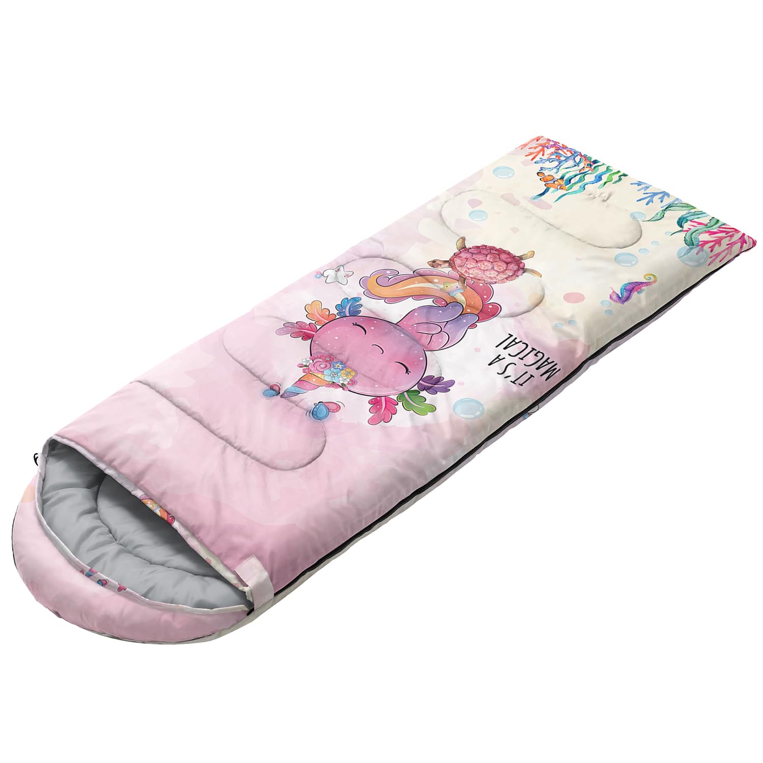 CVHOUSE axolotl sleeping bag 3-season design enables comfortable camping from cool to mild.
