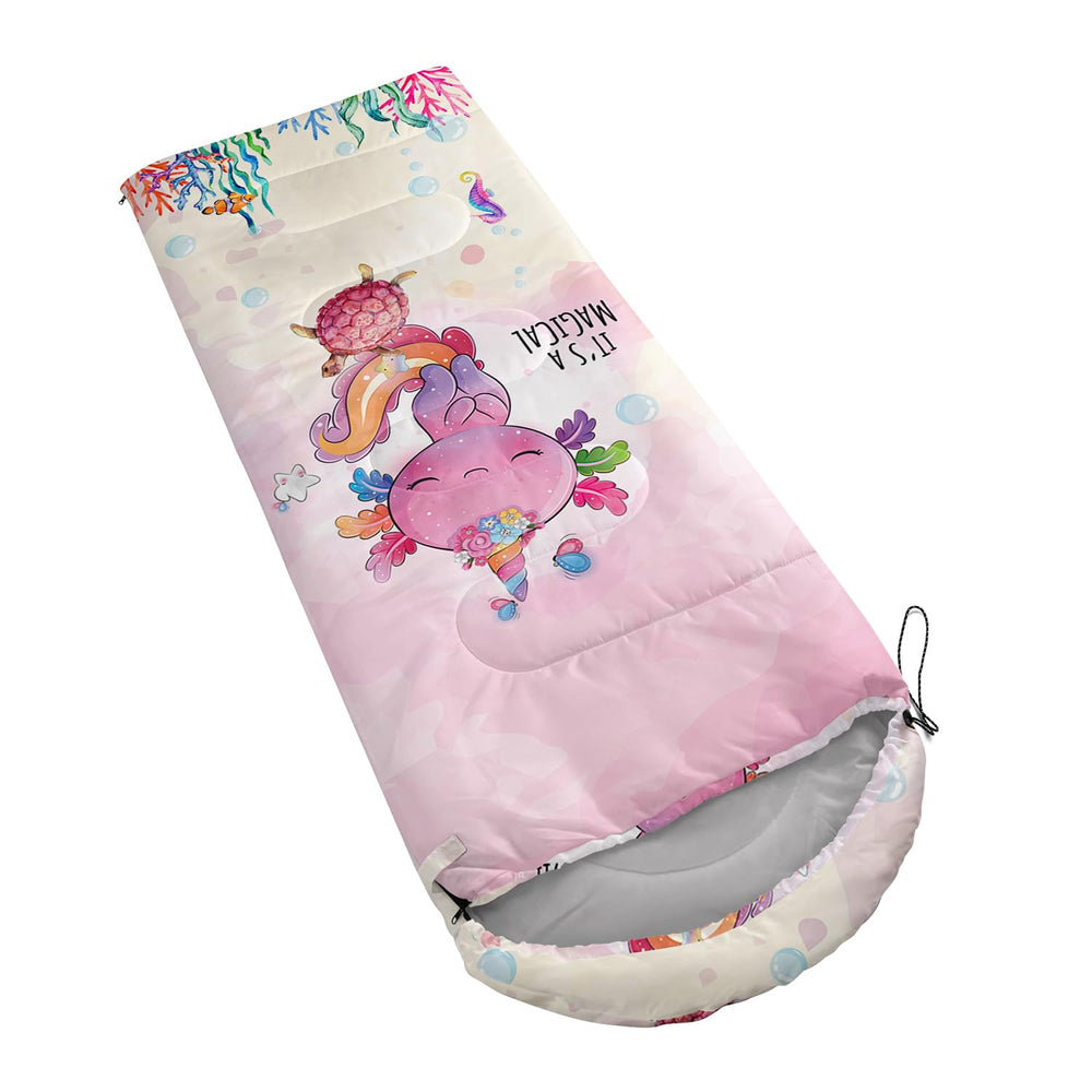 CVHOUSE axolotl sleeping bag hood with drawstring tightens warmth during chilly nights.