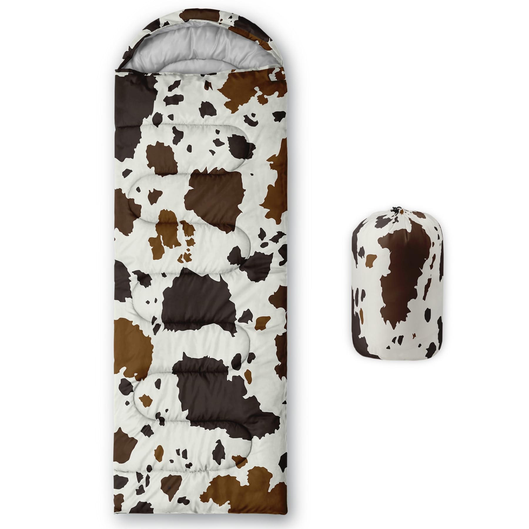 CVHOUSE Brown Cow Sleeping Bag waterproof outer keeps you dry in damp camping conditions.