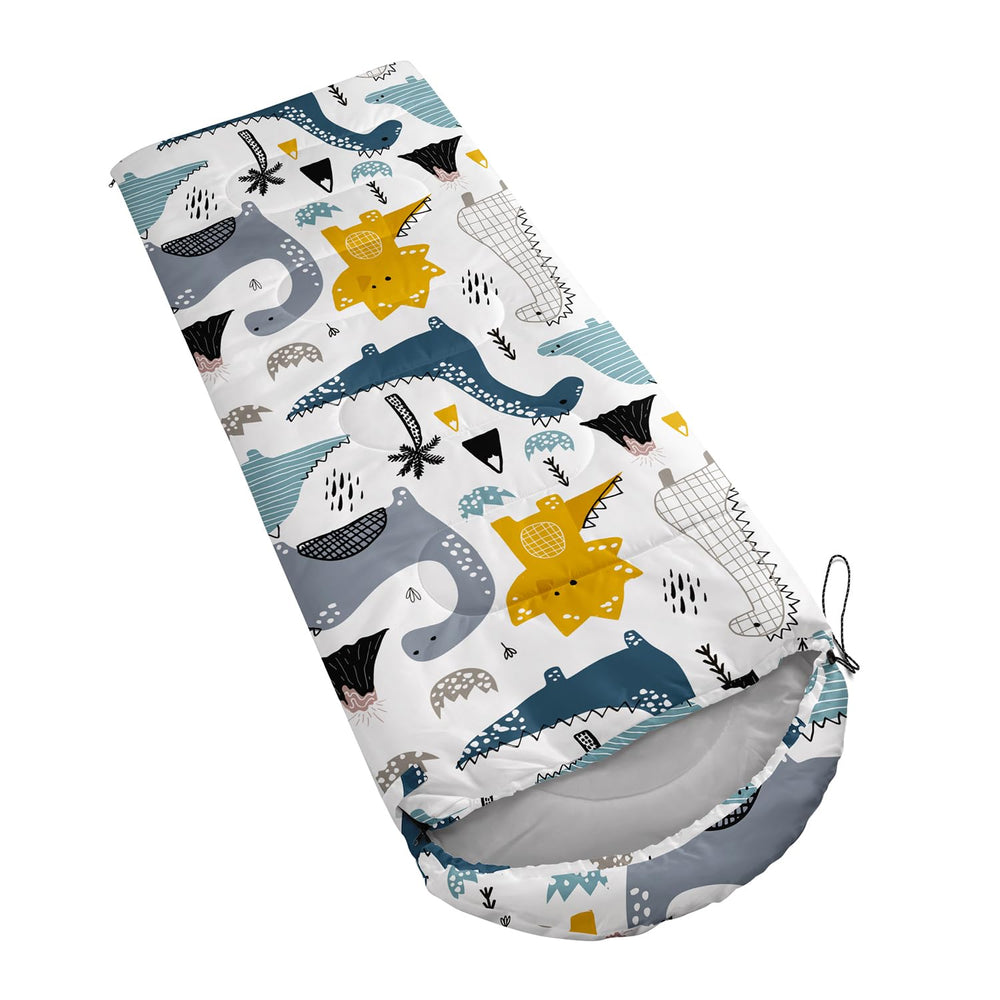 CVHOUSE dinosaur sleeping bag packed demonstrates lightweight carry for travel and camping.