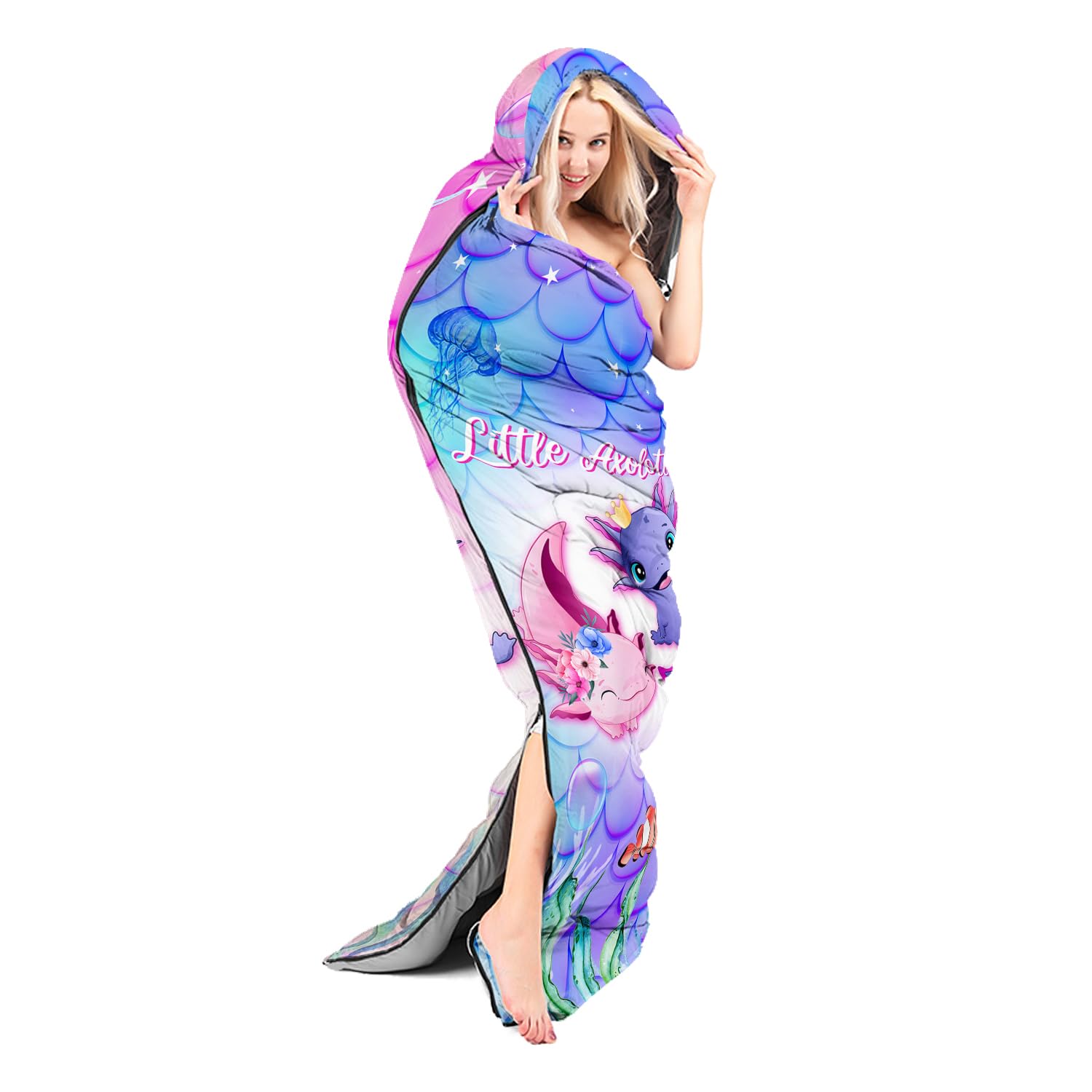 CVHOUSE Kawaii Axolotl sleeping bag easy-care: machine washable for quick cleanup.