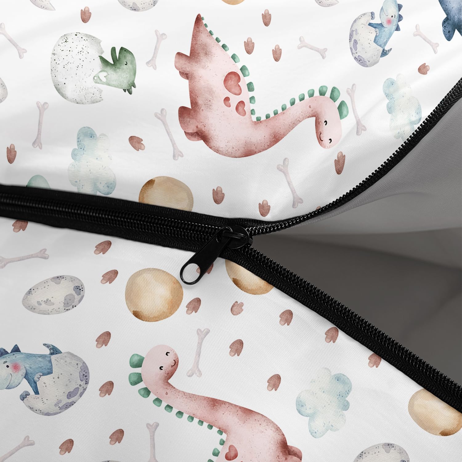 CVHOUSE Kawaii dinosaur sleeping bag shown in 3-season use on cooler nights.