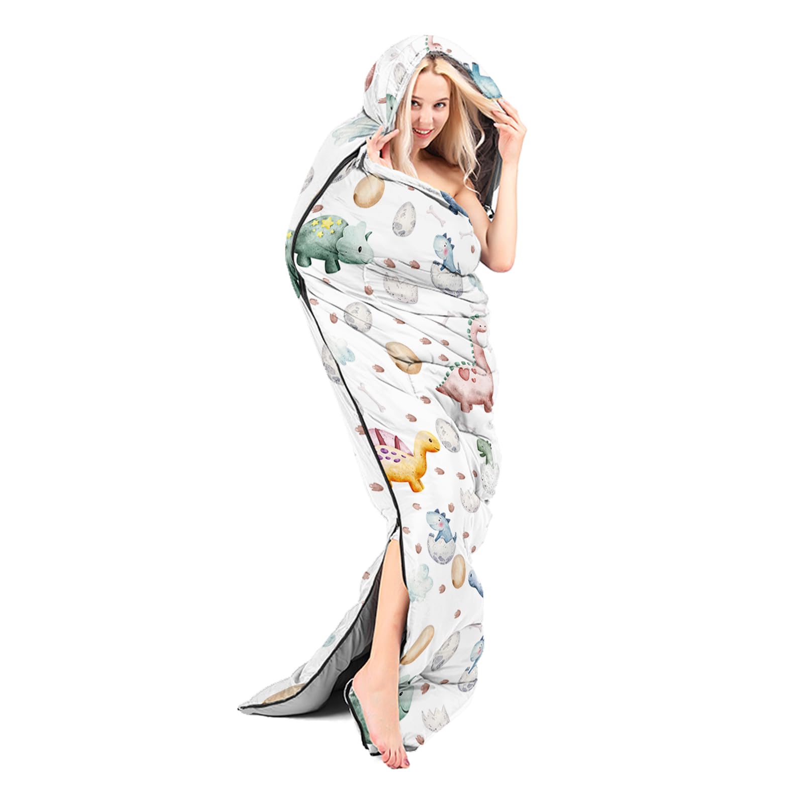 CVHOUSE Kawaii dinosaur sleeping bag measuring 31x90 inches for versatile trips.