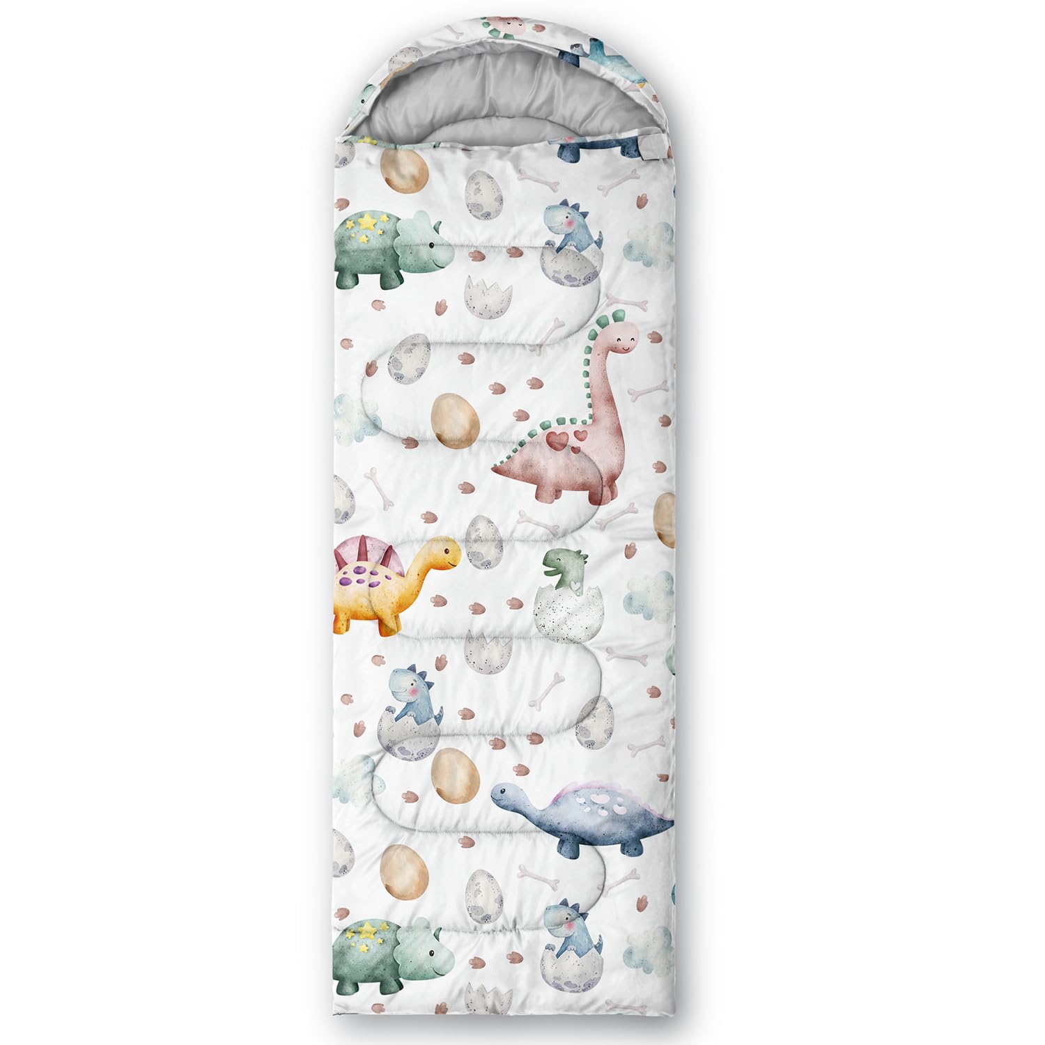 CVHOUSE Kawaii dinosaur sleeping bag packaged image showcasing compact carry size.